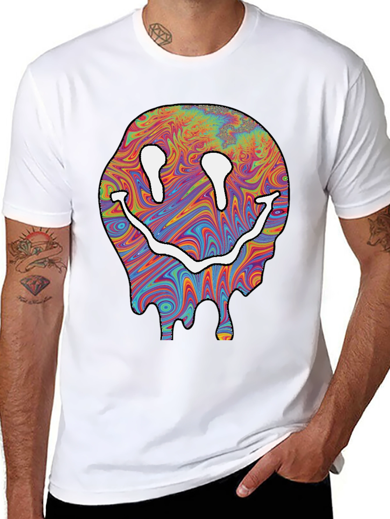 Trippy Smiley Face Graphic T-Shirt - Black