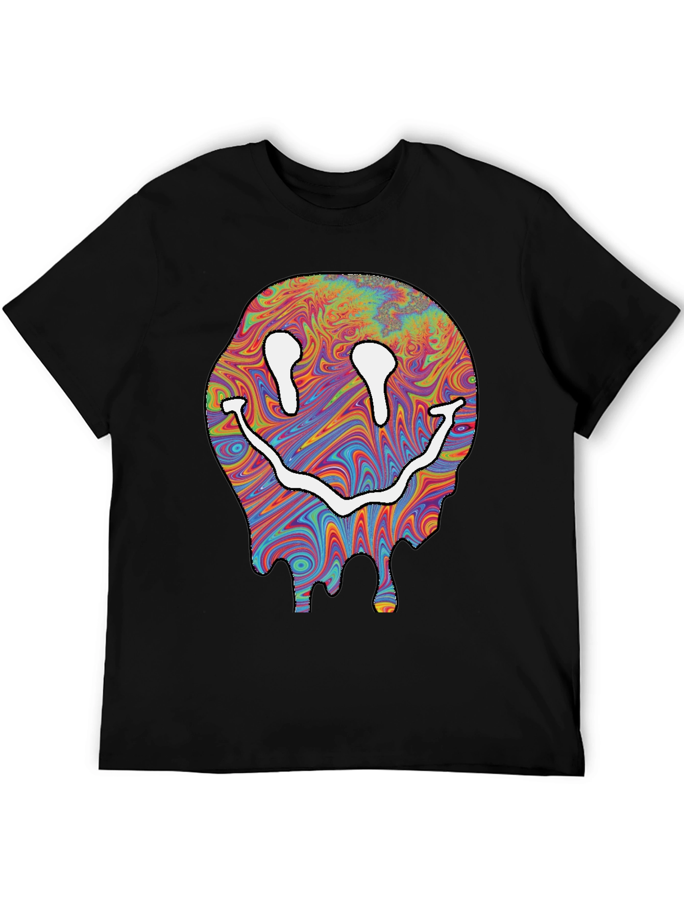 Trippy Smiley Face Graphic T-Shirt - Black