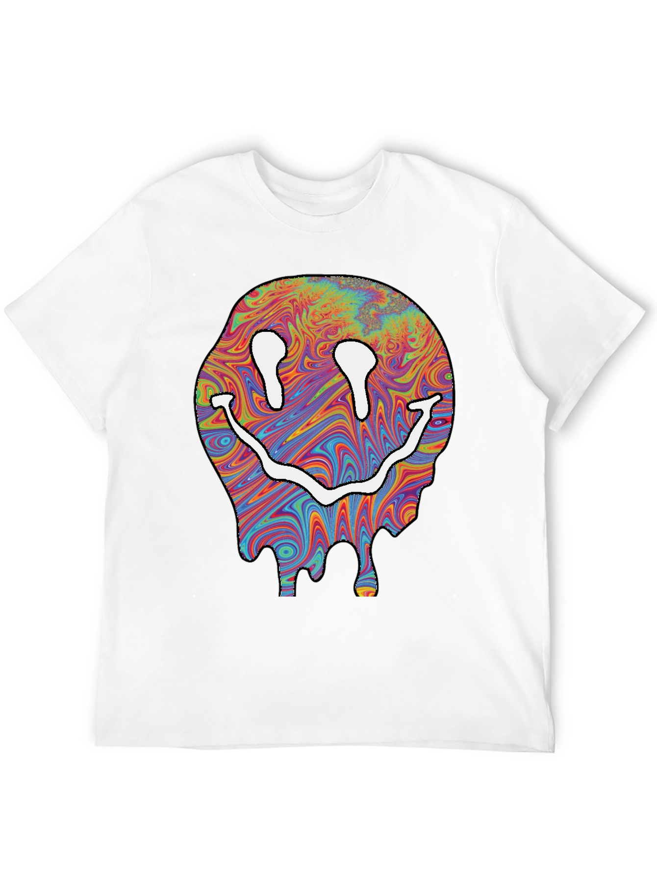 Trippy Smiley Face Graphic T-Shirt - Black