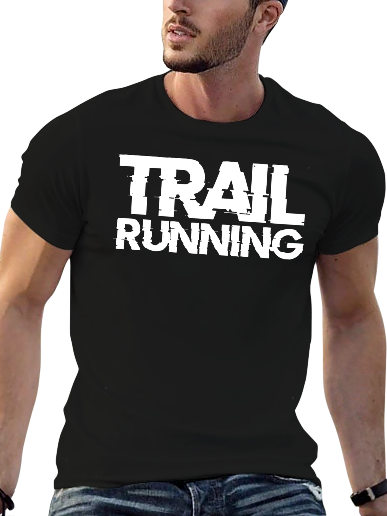 Trail Running Graphic Tee - Black Cotton T-Shirt