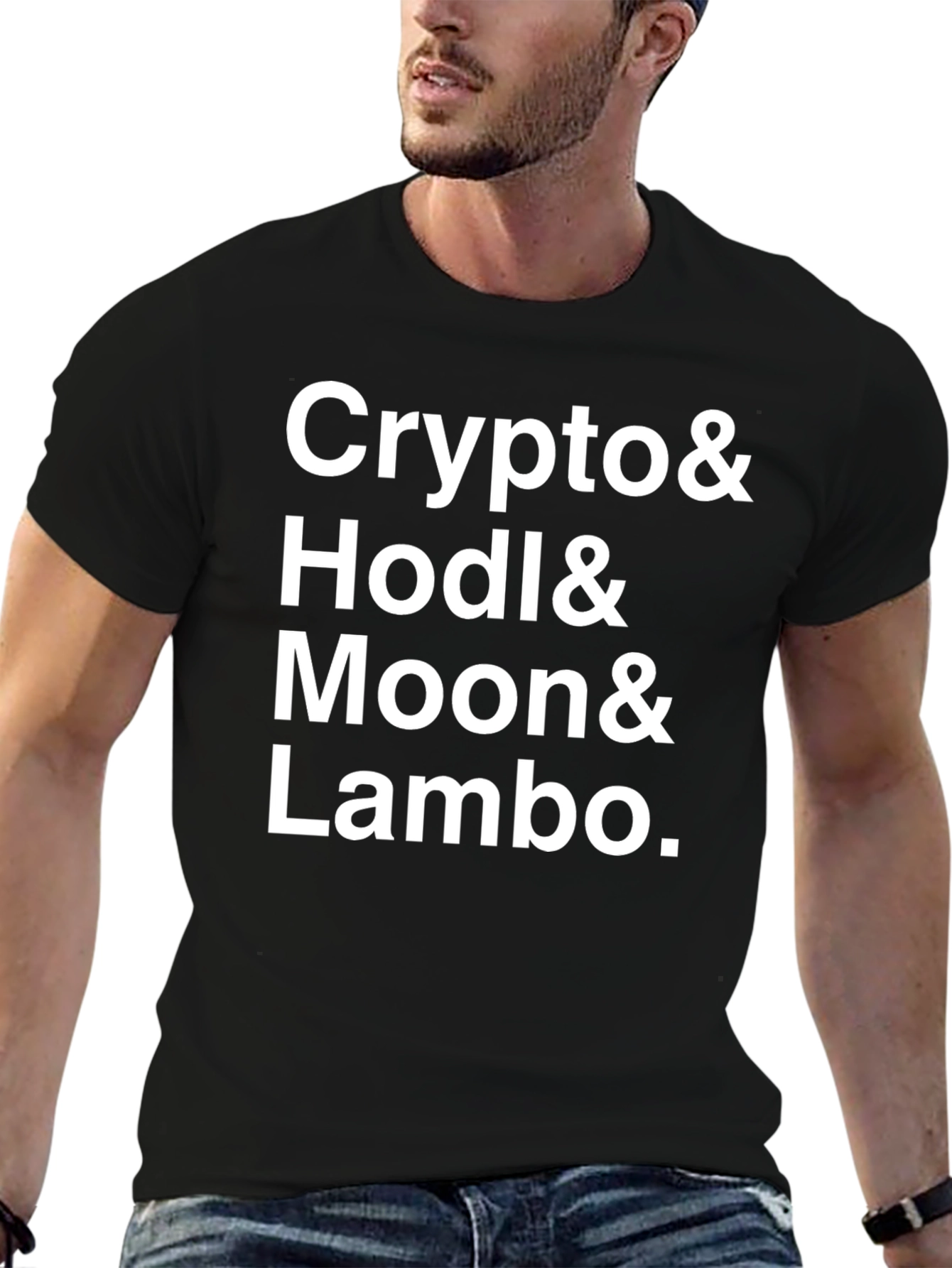 Crypto HODL Moon Lambo Black Graphic T-Shirt