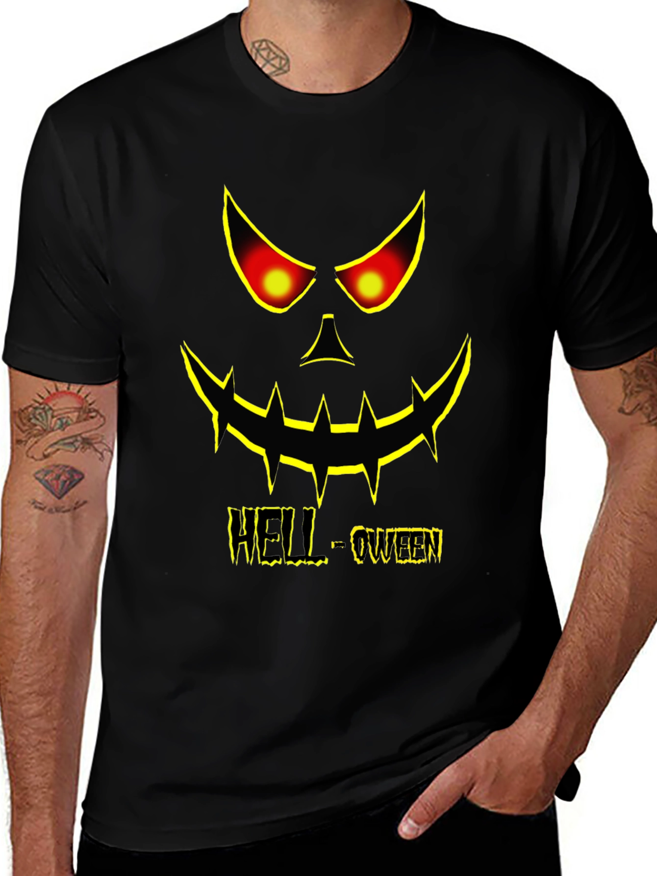 Hell-oween Pumpkin Face Graphic T-Shirt