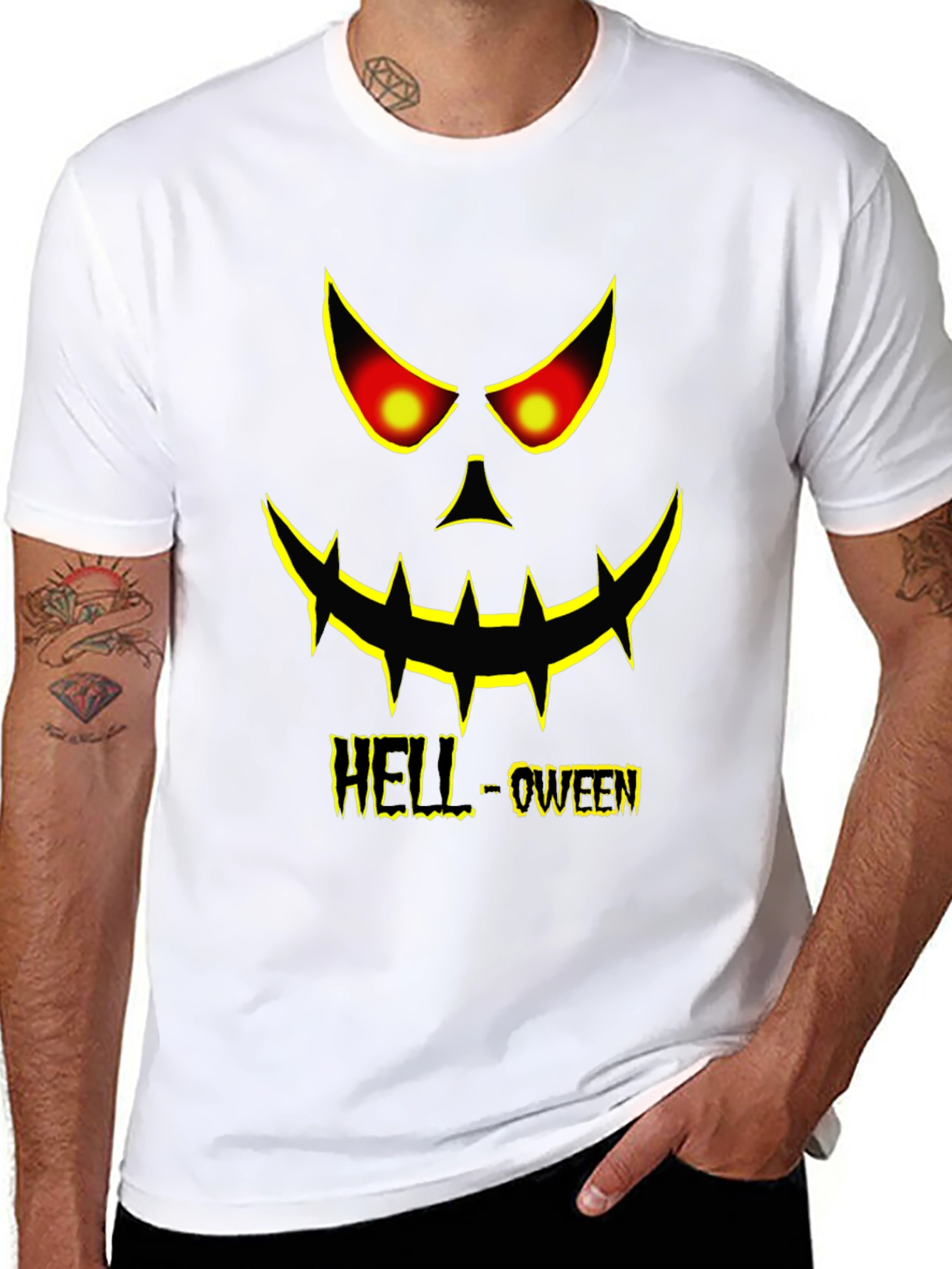 Hell-oween Pumpkin Face Graphic T-Shirt
