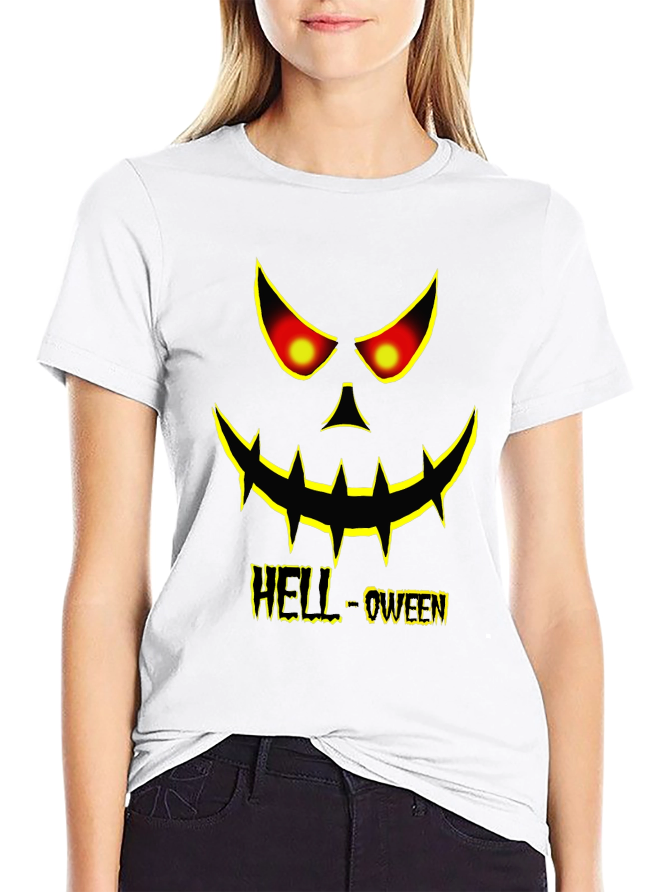 Hell-oween Pumpkin Face Graphic T-Shirt
