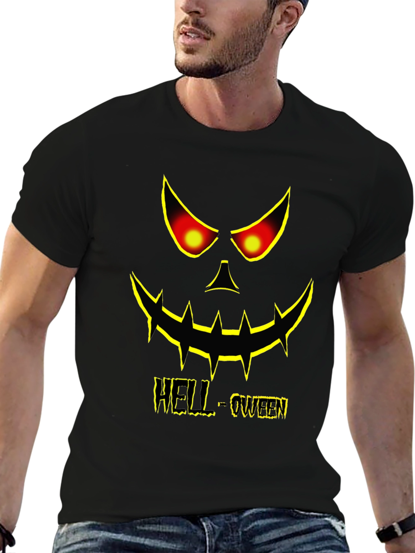 Hell-oween Pumpkin Face Graphic T-Shirt