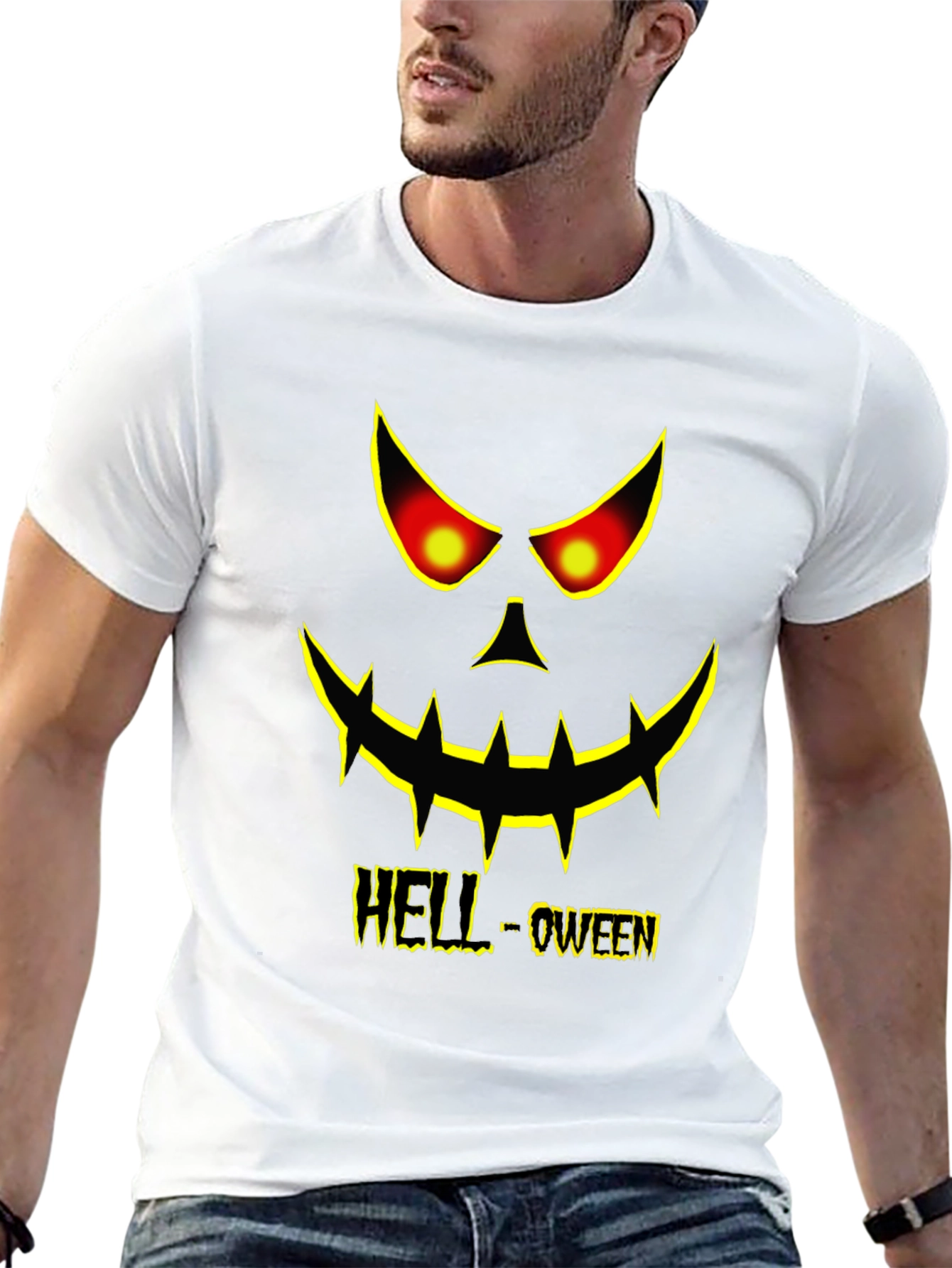 Hell-oween Pumpkin Face Graphic T-Shirt