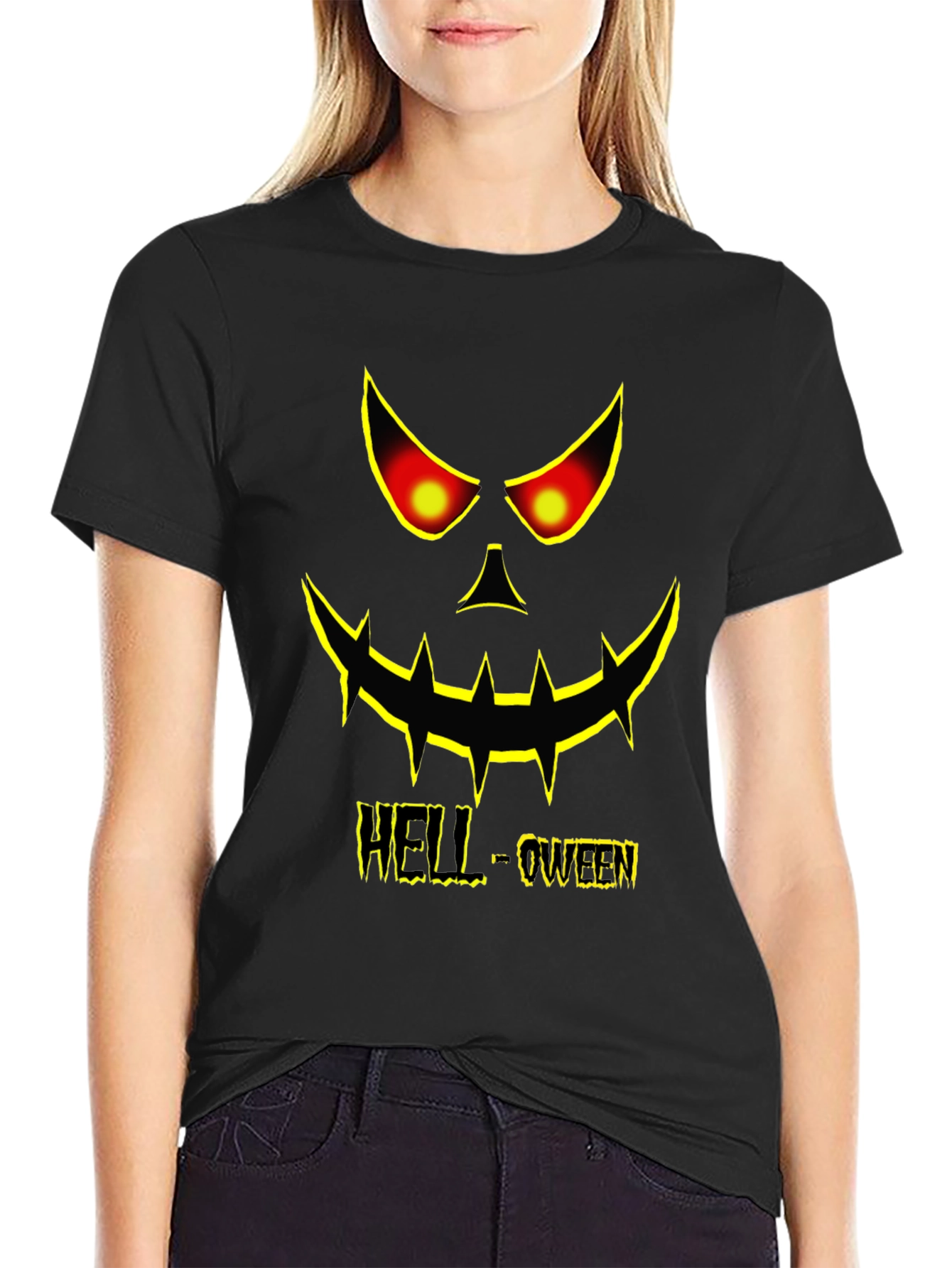 Hell-oween Pumpkin Face Graphic T-Shirt