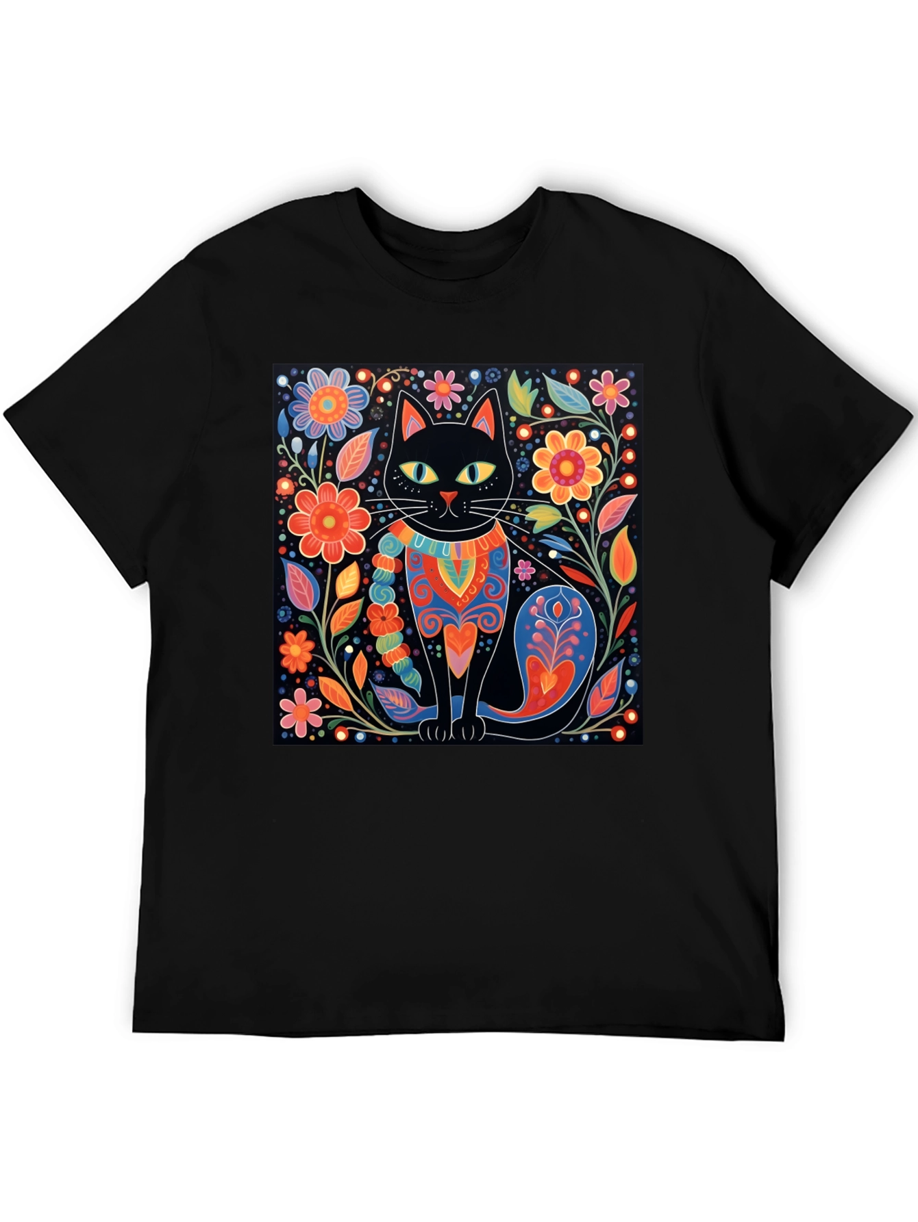 Black Cat & Floral Graphic Tee