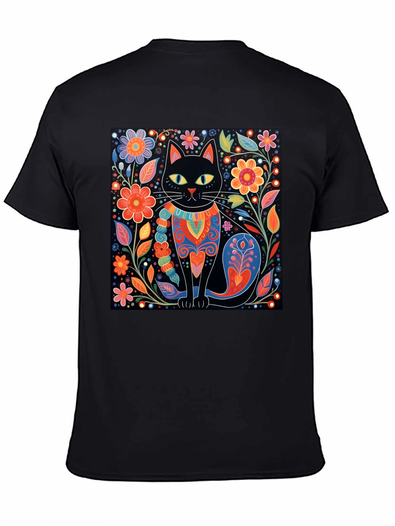 Black Cat & Floral Graphic Tee