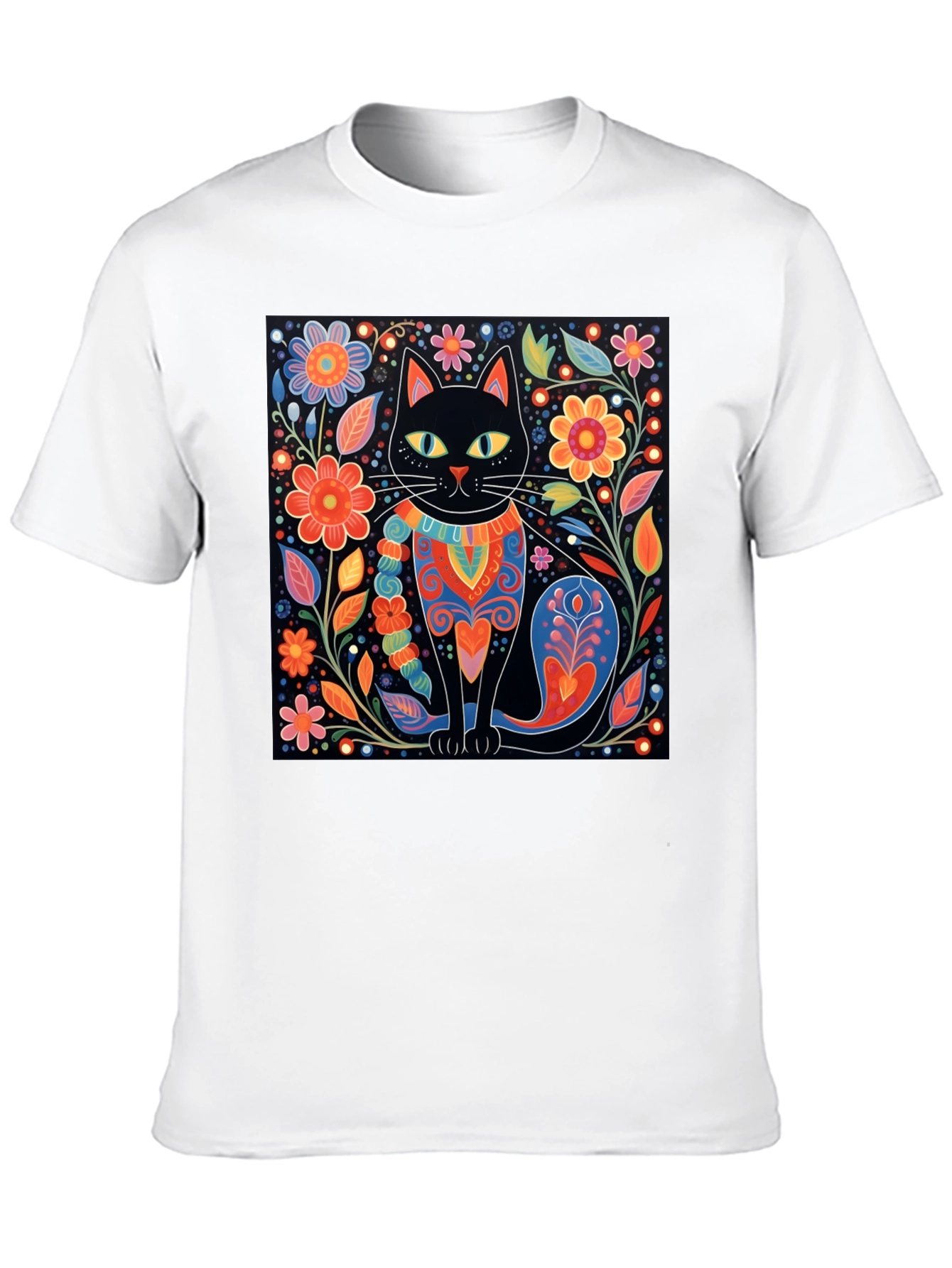 Black Cat & Floral Graphic Tee