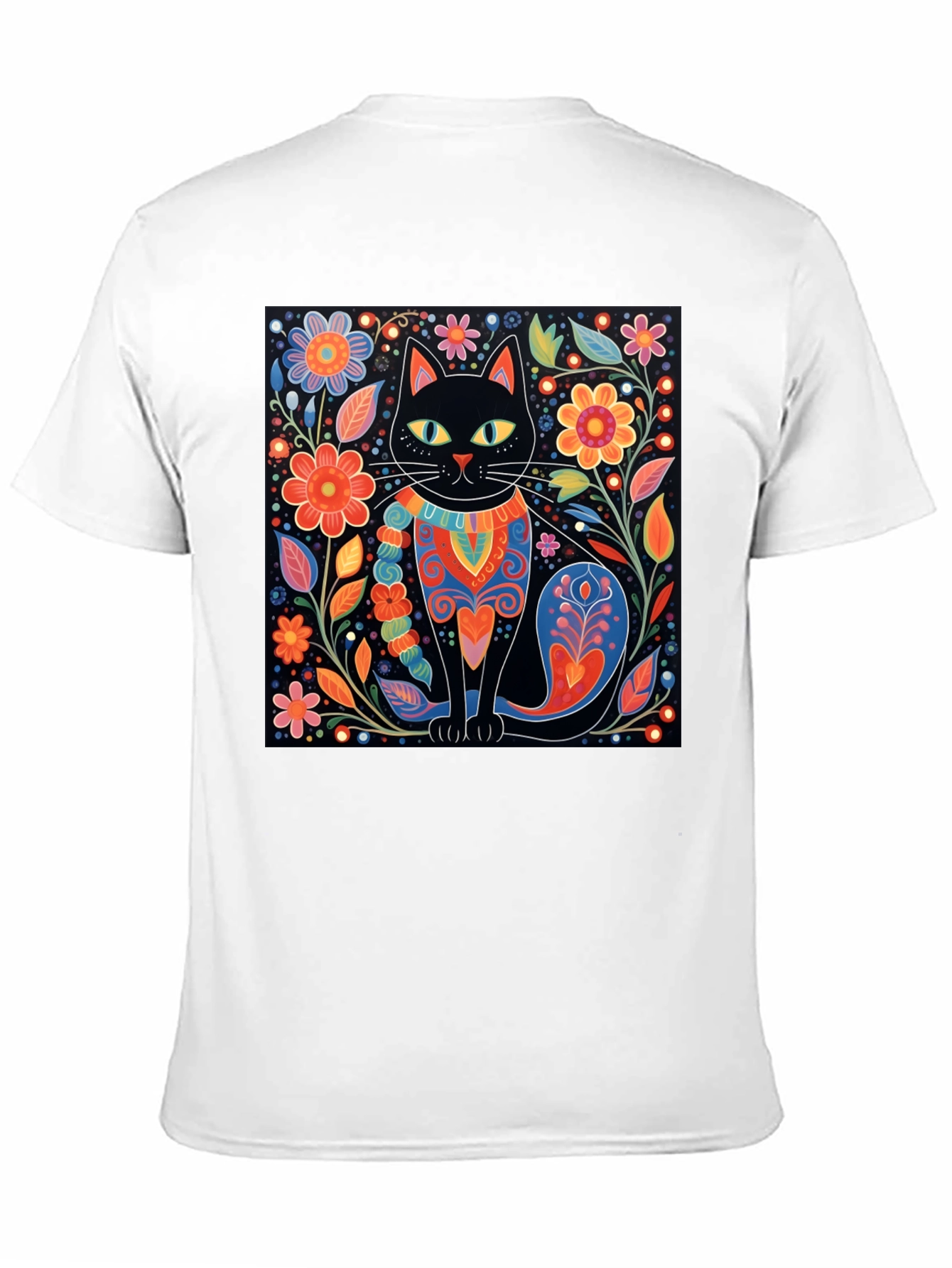 Black Cat & Floral Graphic Tee