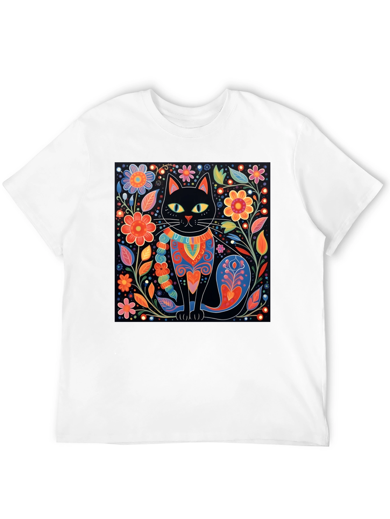Black Cat & Floral Graphic Tee