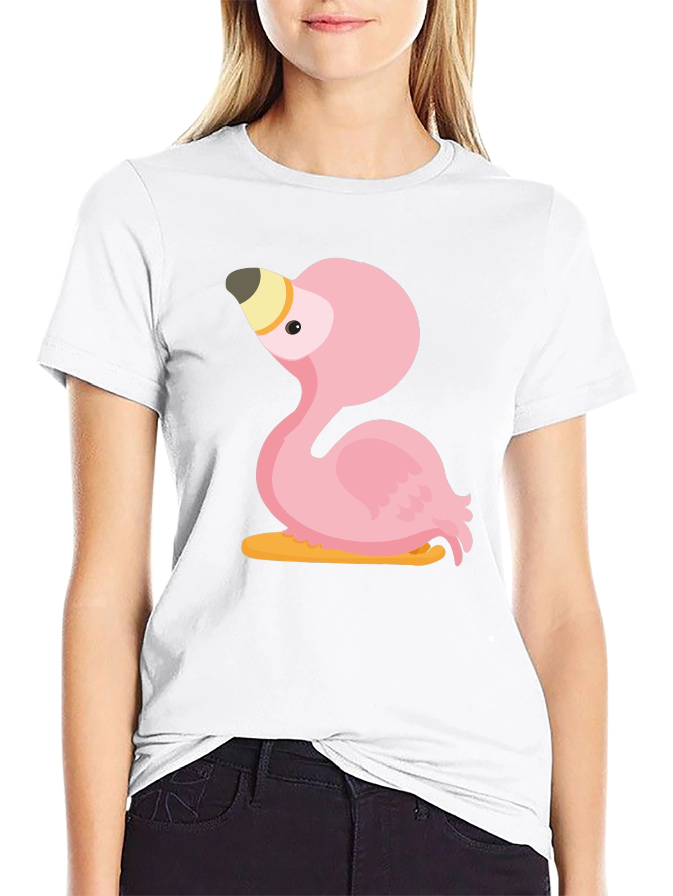 Pink Flamingo Graphic Tee - Casual Black T-Shirt