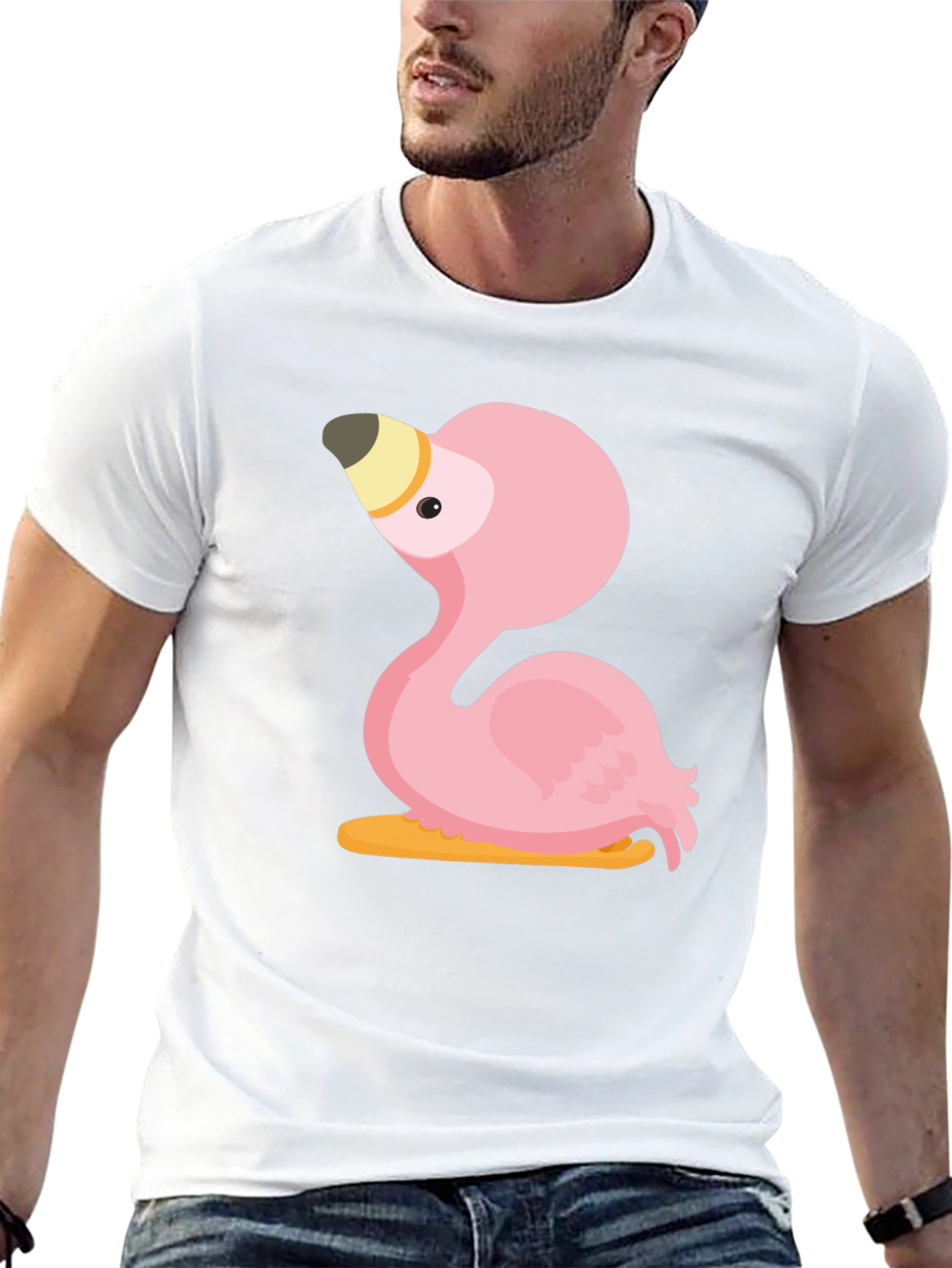 Pink Flamingo Graphic Tee - Casual Black T-Shirt