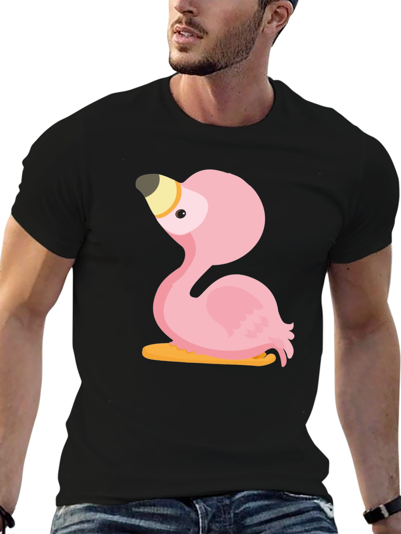 Pink Flamingo Graphic Tee - Casual Black T-Shirt