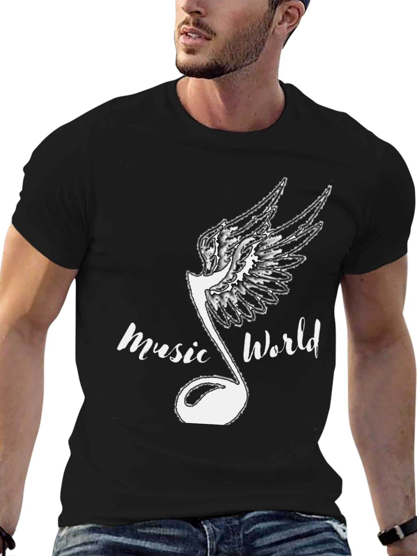 Music World Graphic Print Black T-Shirt