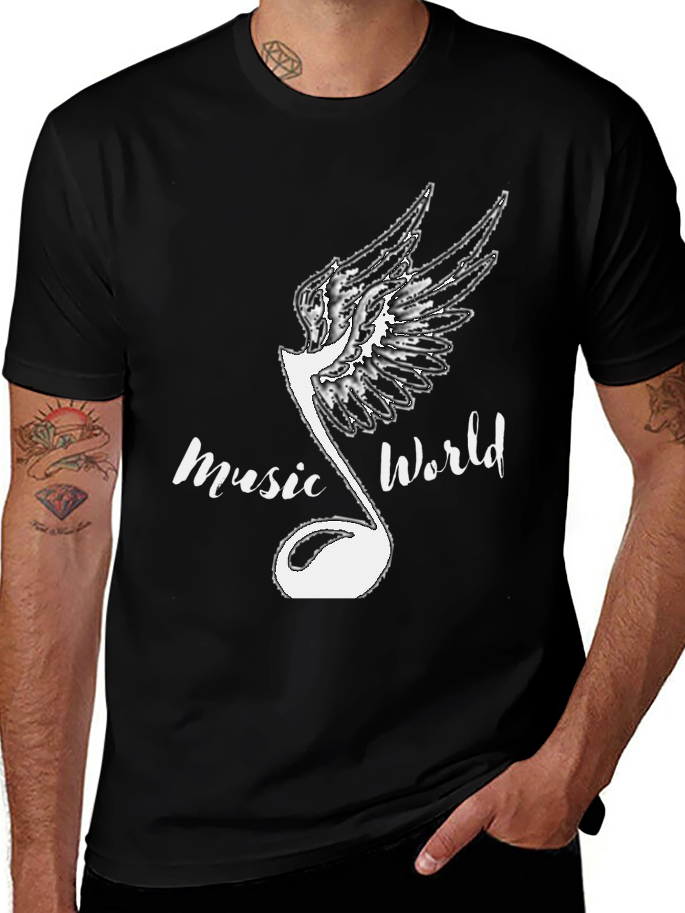 Music World Graphic Print Black T-Shirt
