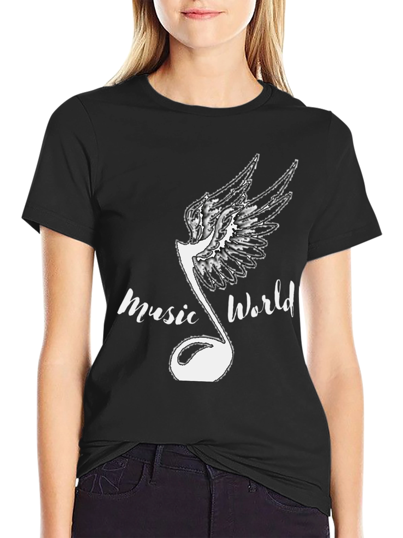 Music World Graphic Print Black T-Shirt