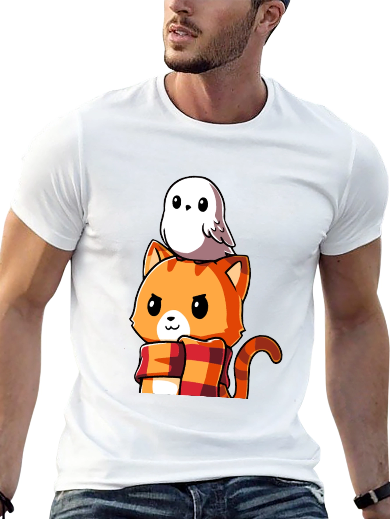 Cat & Owl Cartoon Graphic Tee