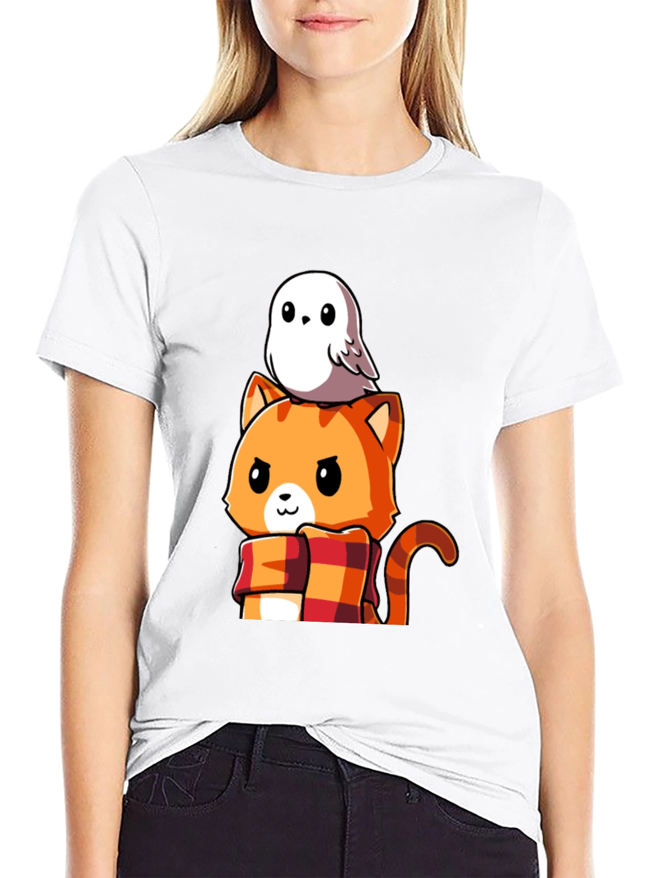 Cat & Owl Cartoon Graphic Tee