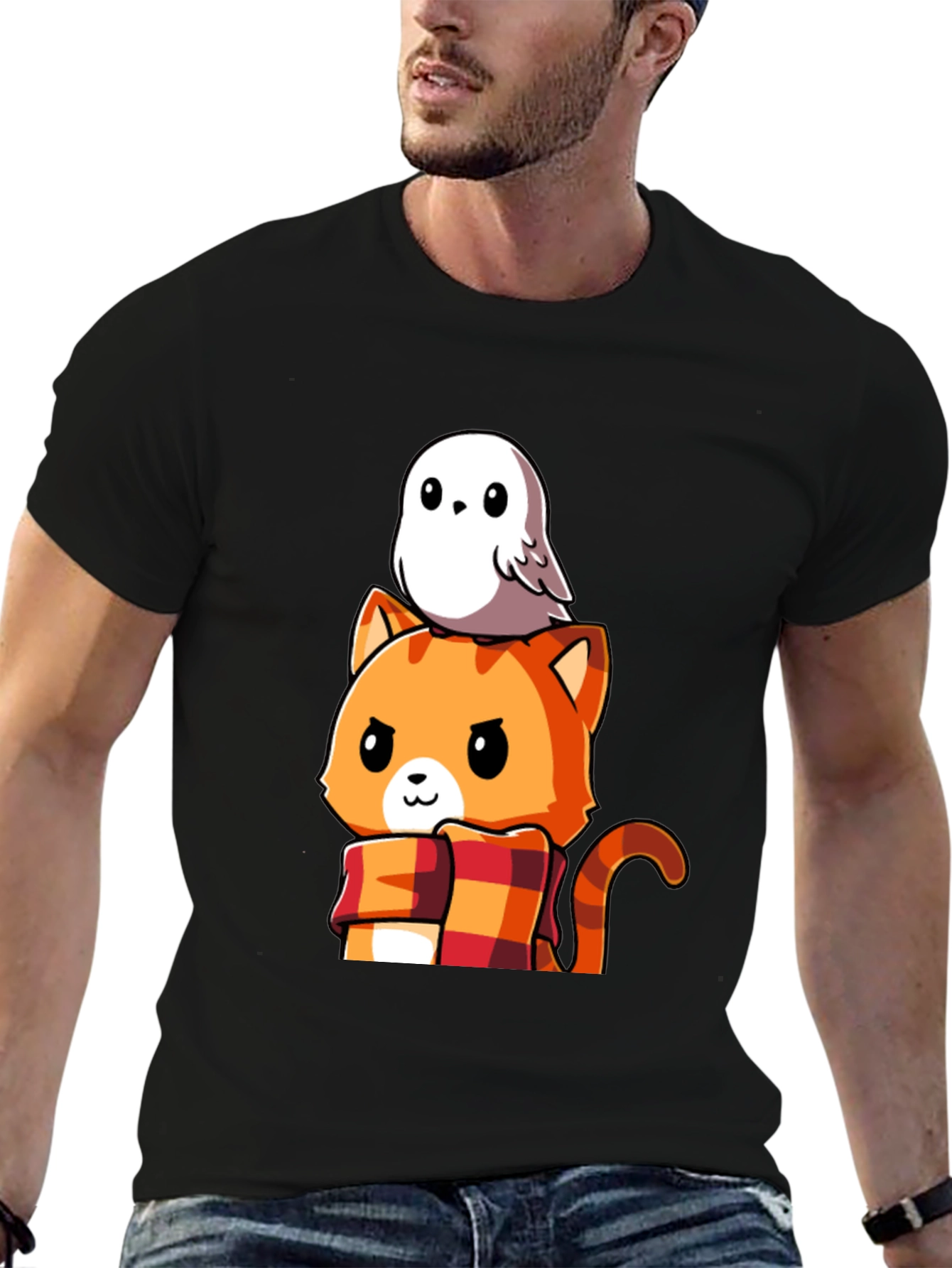 Cat & Owl Cartoon Graphic Tee