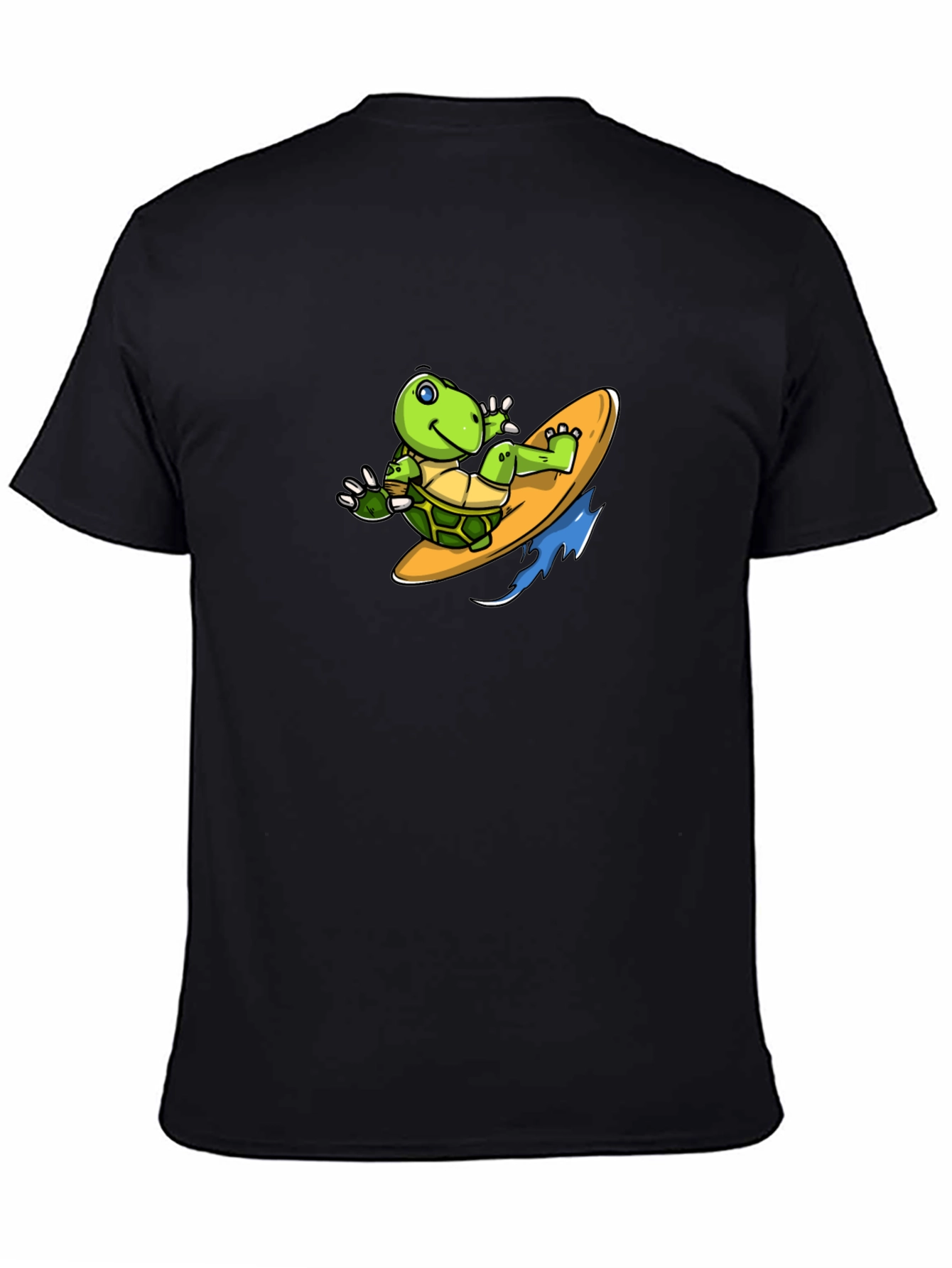 Surfing Turtle Graphic Tee - Black Cotton T-Shirt