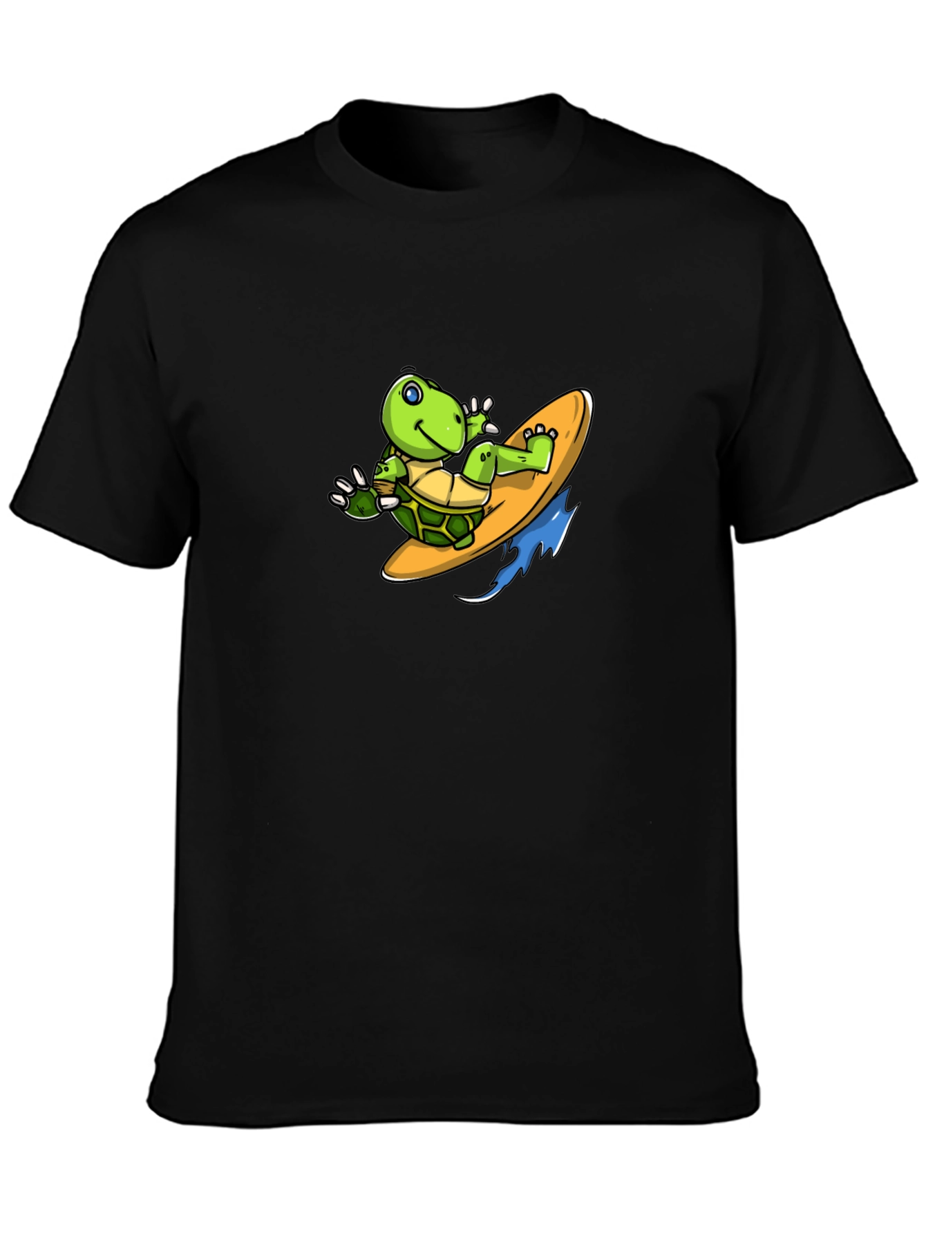 Surfing Turtle Graphic Tee - Black Cotton T-Shirt