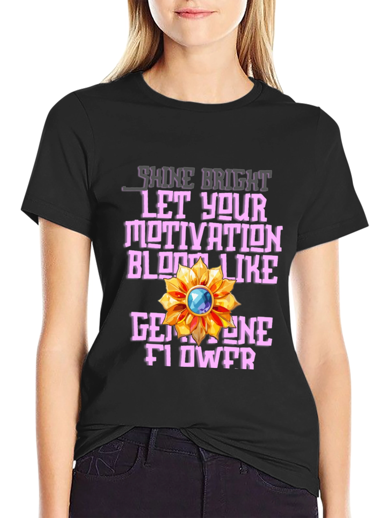 Motivational Gemstone Flower Graphic T-Shirt