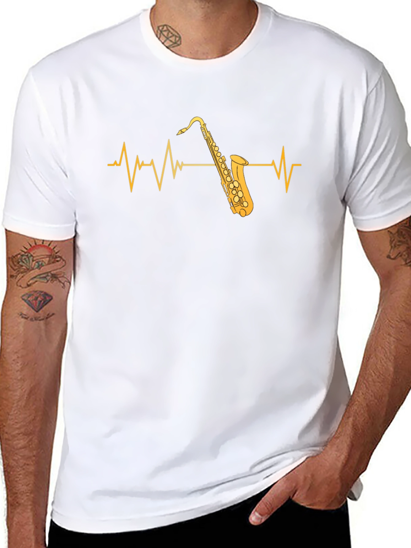 Saxophone Heartbeat Graphic Tee - Musicians Black T-Shirt