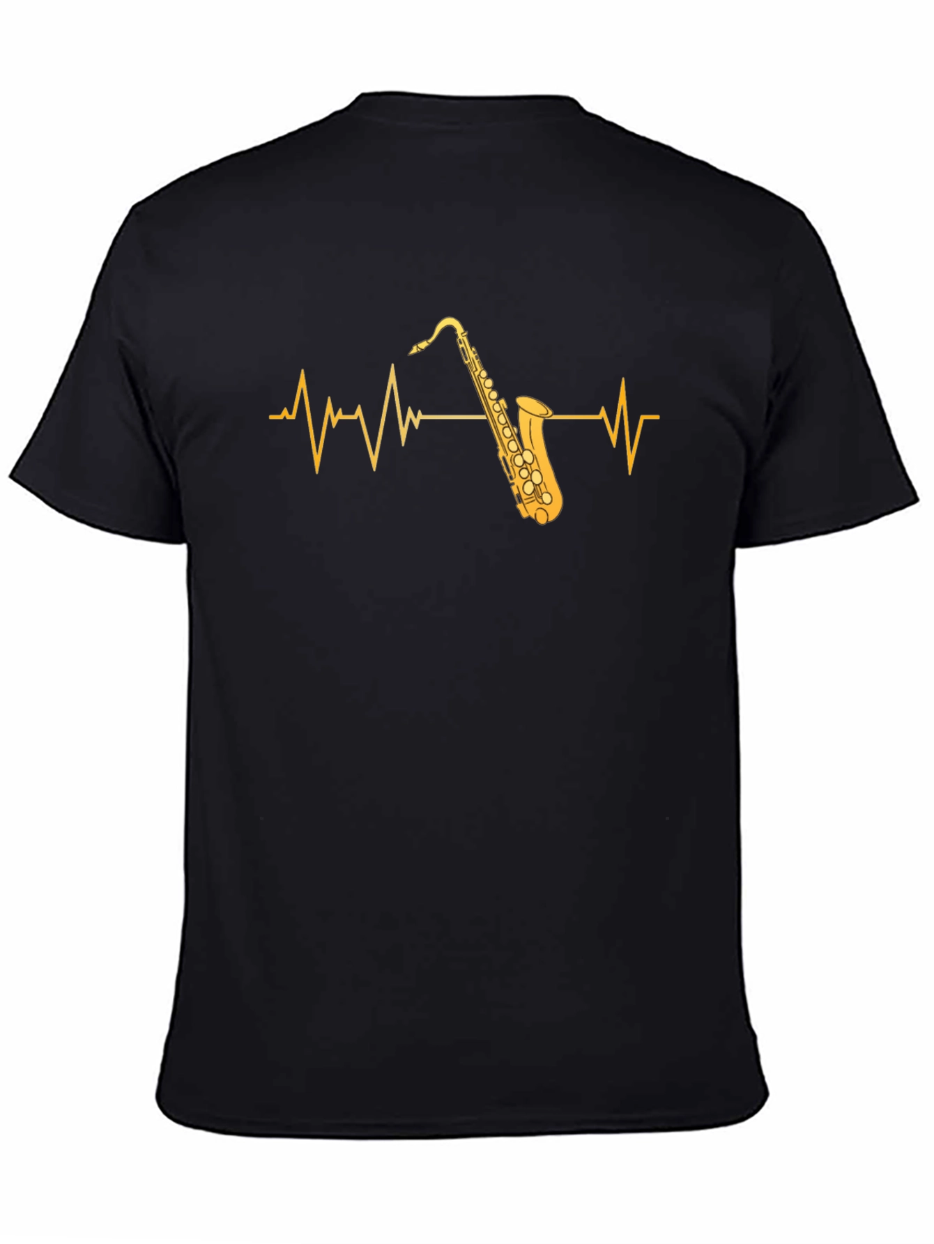 Saxophone Heartbeat Graphic Tee - Musicians Black T-Shirt