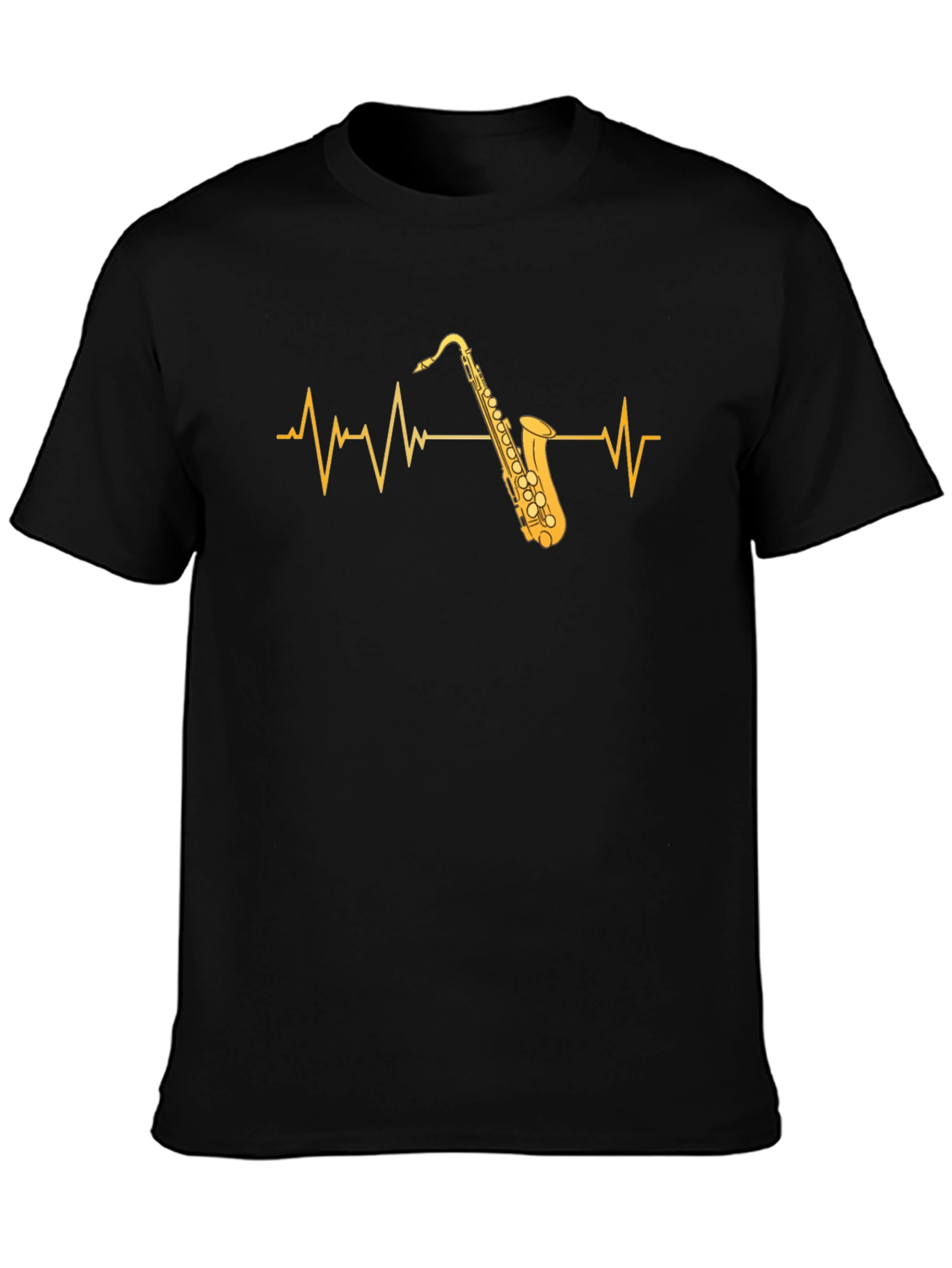 Saxophone Heartbeat Graphic Tee - Musicians Black T-Shirt