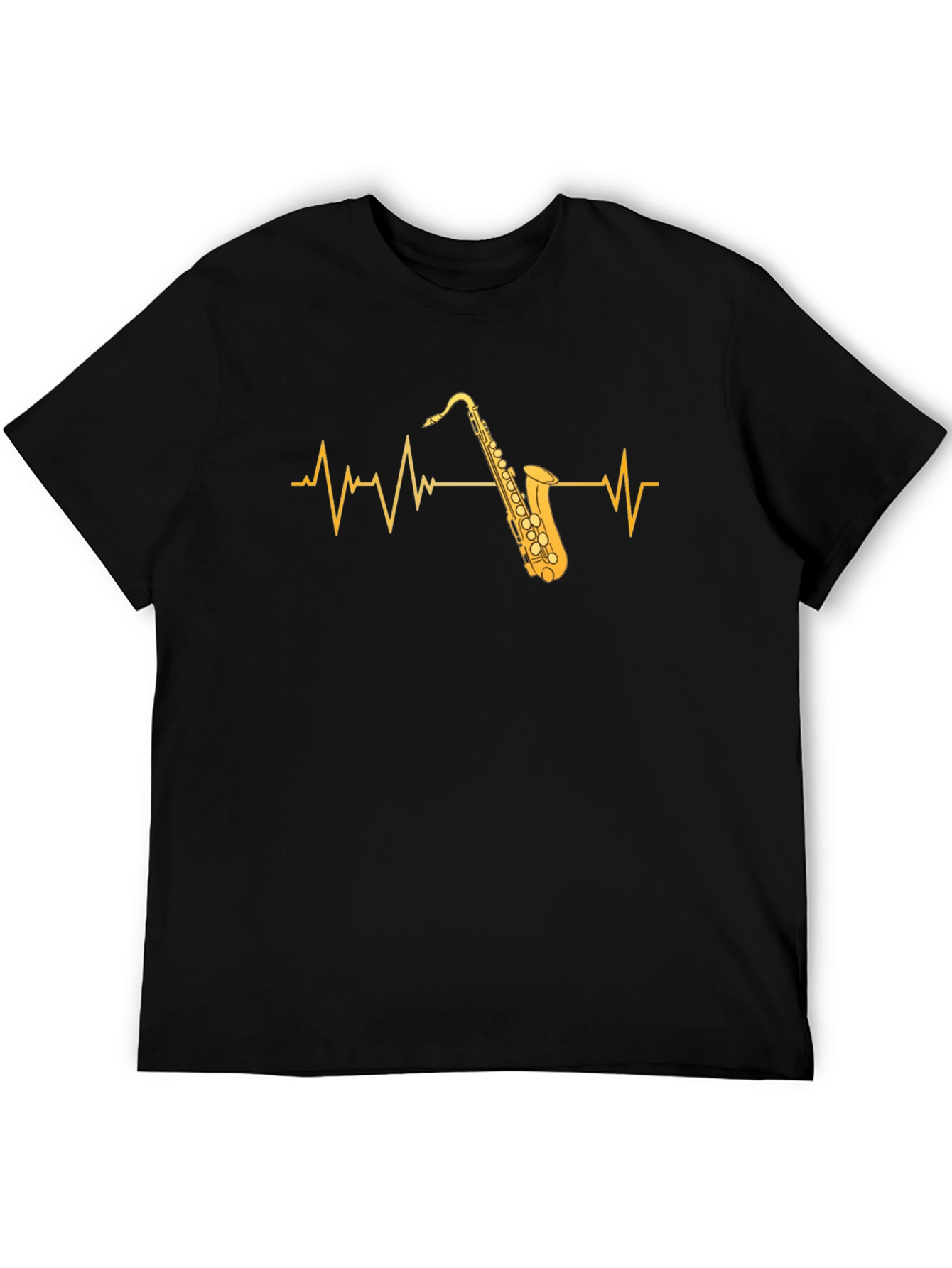 Saxophone Heartbeat Graphic Tee - Musicians Black T-Shirt