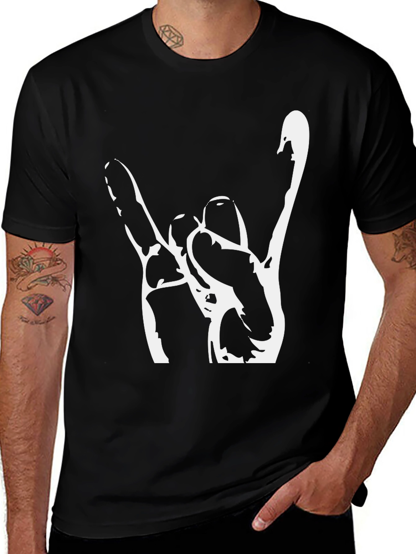 Rock On Hand Graphic Tee - Black Cotton T-Shirt