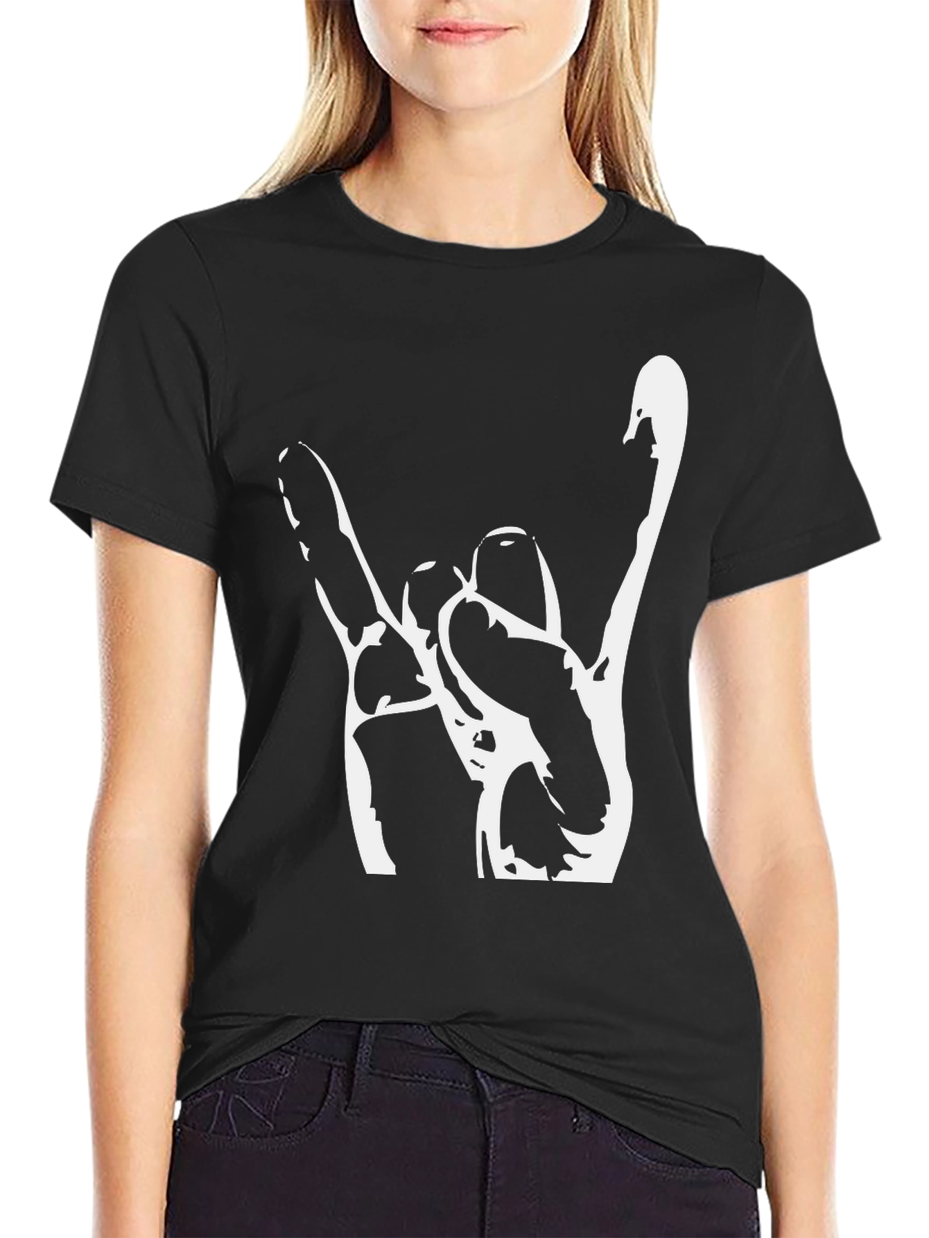Rock On Hand Graphic Tee - Black Cotton T-Shirt
