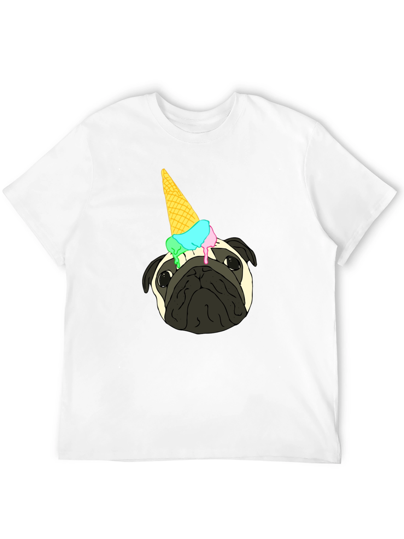 Pug Ice Cream Cone Graphic Tee - Black Cotton