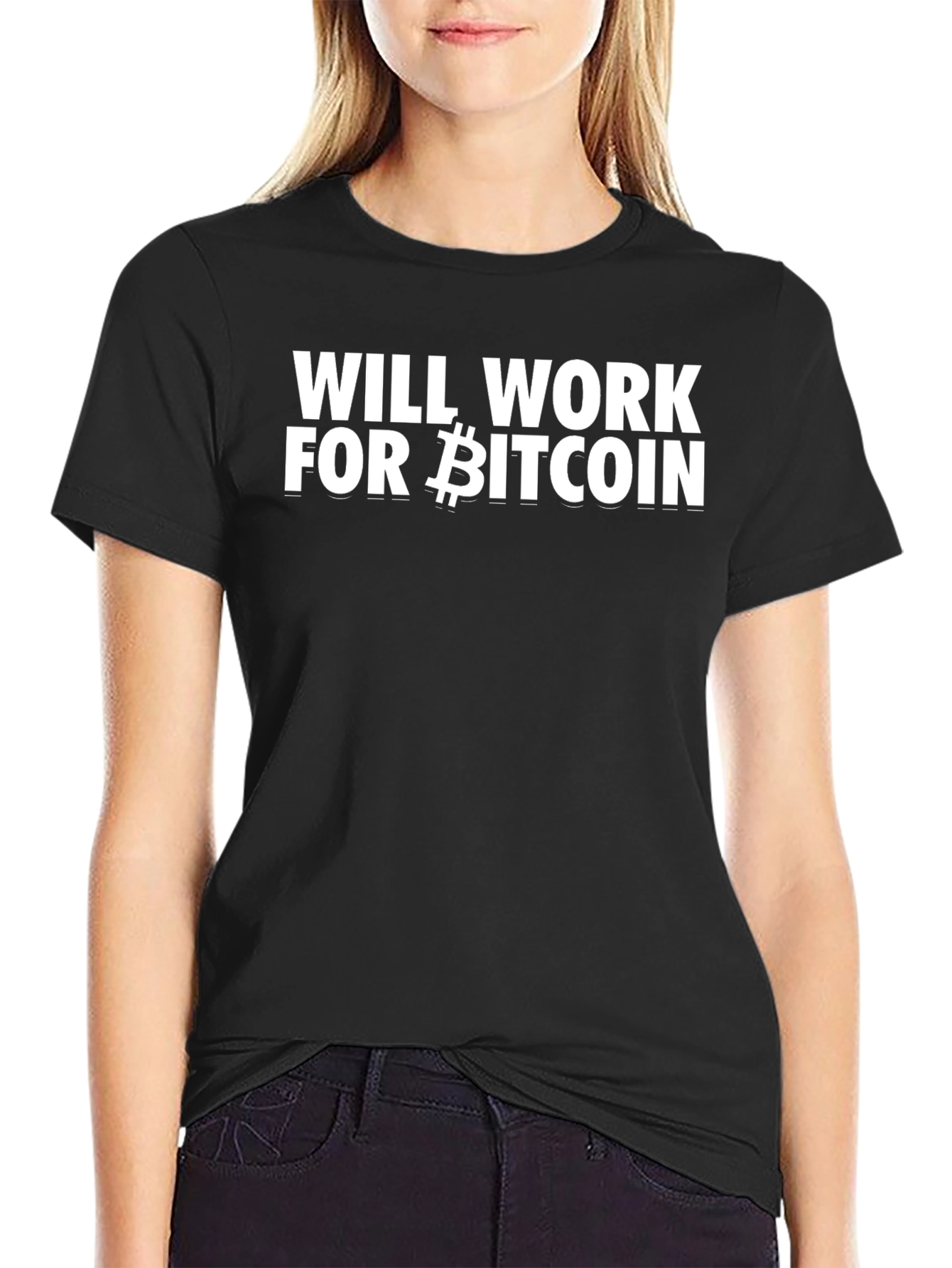 Will Work For Bitcoin Black Tee