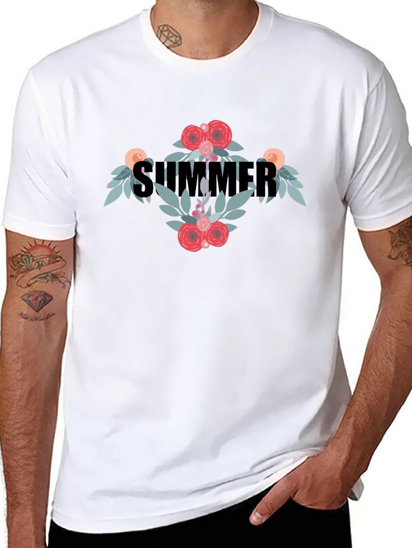 Summer Floral Graphic T-Shirt - Casual Black Tee
