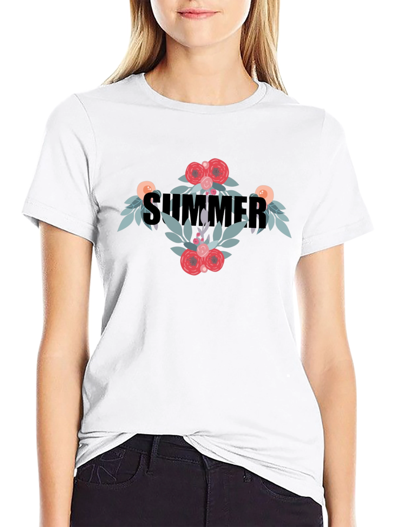 Summer Floral Graphic T-Shirt - Casual Black Tee