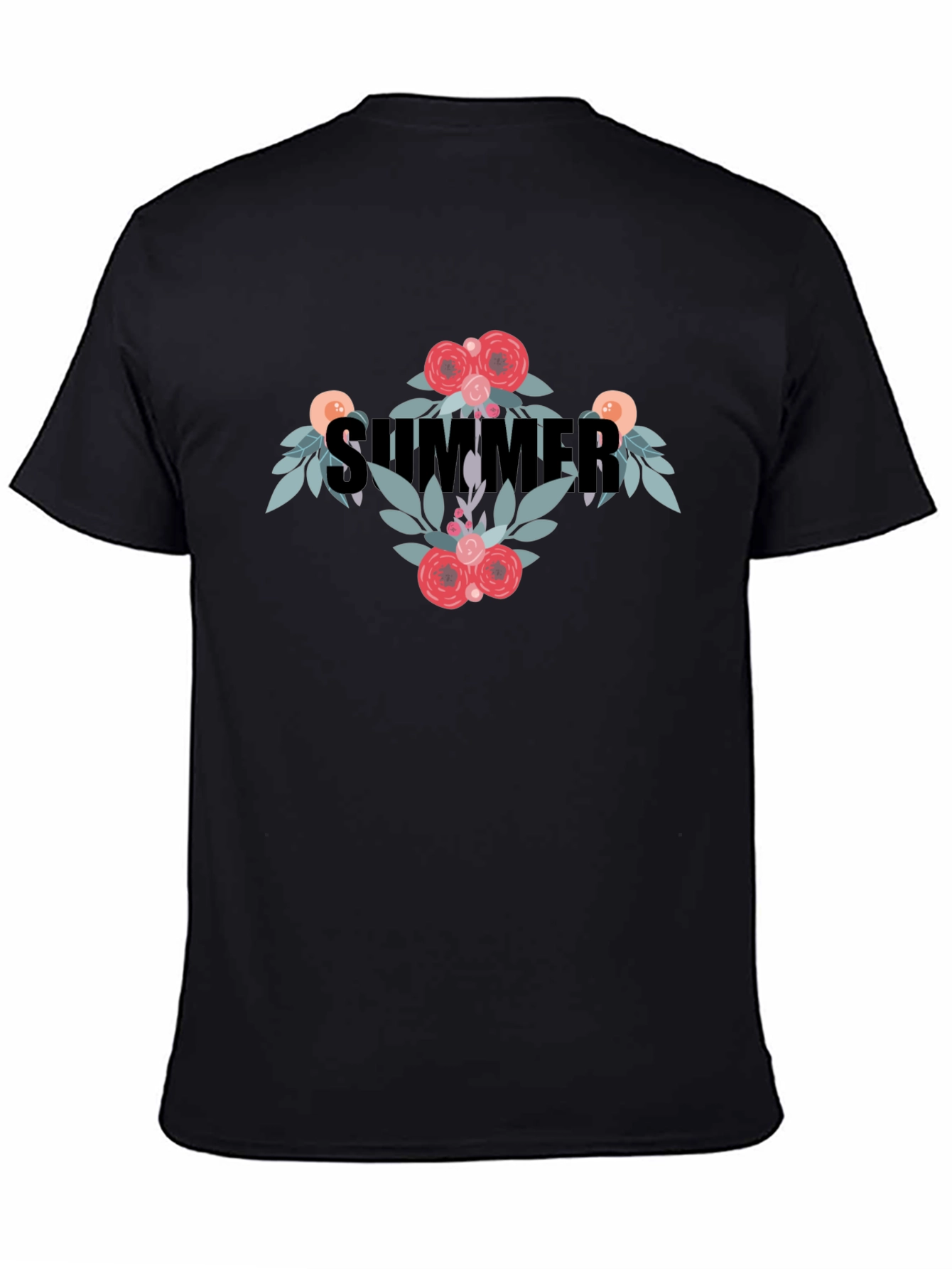 Summer Floral Graphic T-Shirt - Casual Black Tee