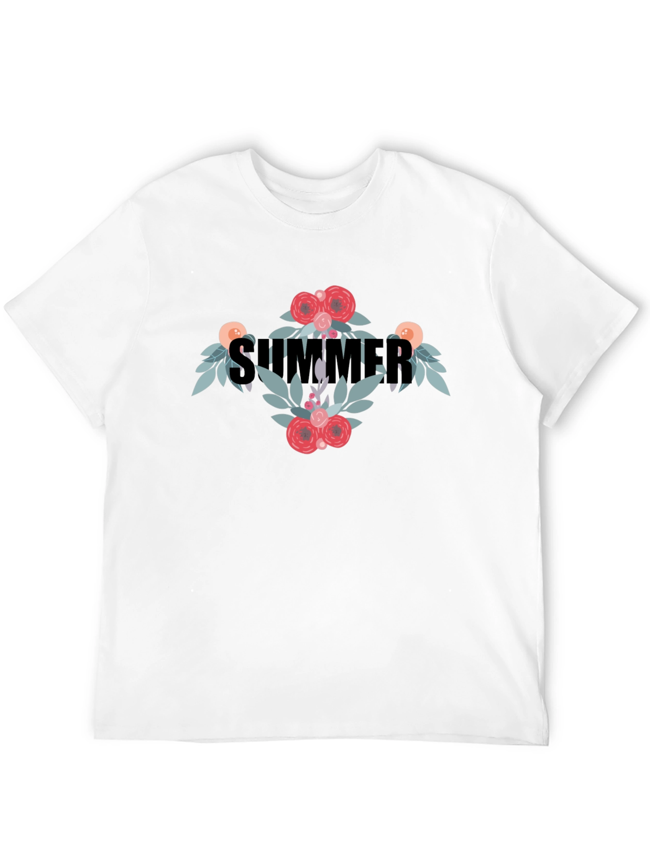 Summer Floral Graphic T-Shirt - Casual Black Tee