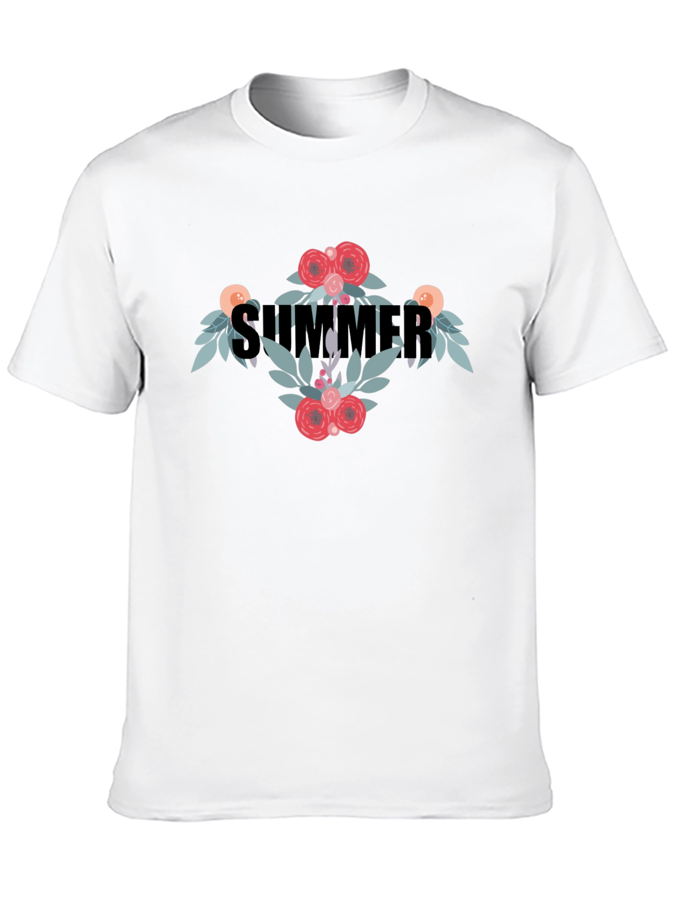 Summer Floral Graphic T-Shirt - Casual Black Tee