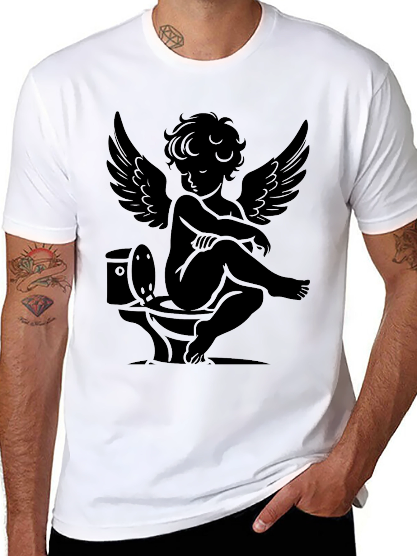 Angelic Humor Tee - Cherub on Toilet