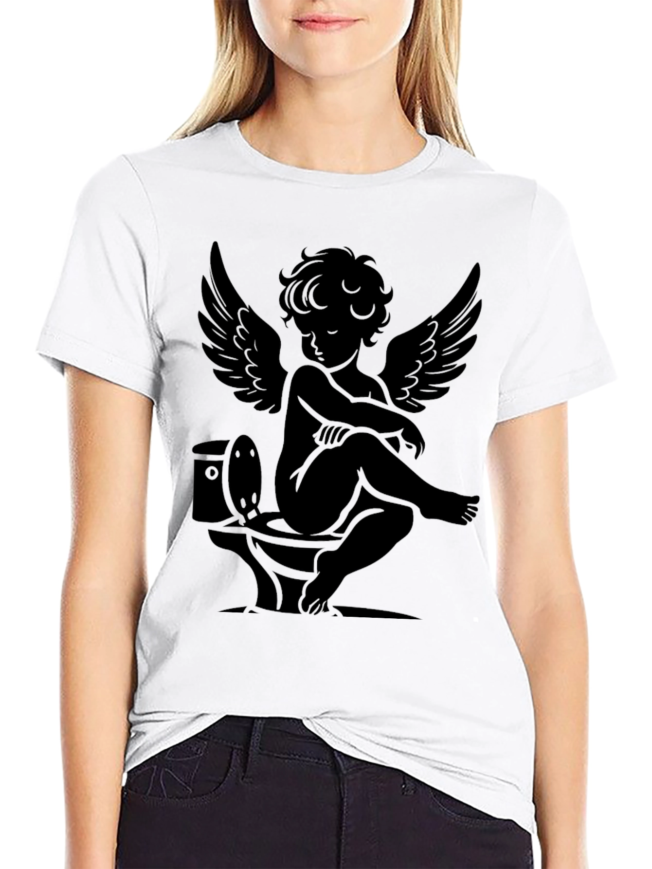 Angelic Humor Tee - Cherub on Toilet