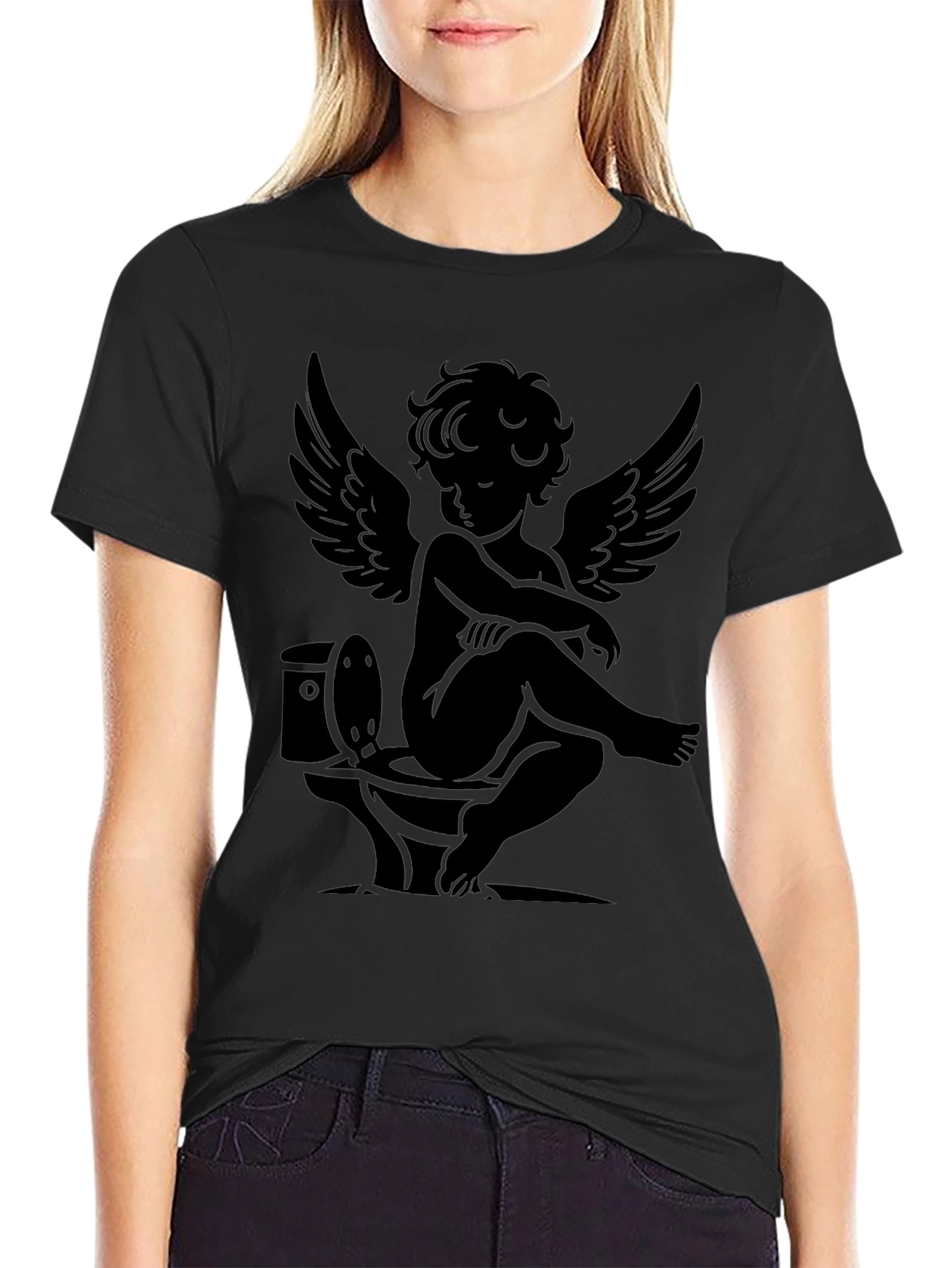 Angelic Humor Tee - Cherub on Toilet