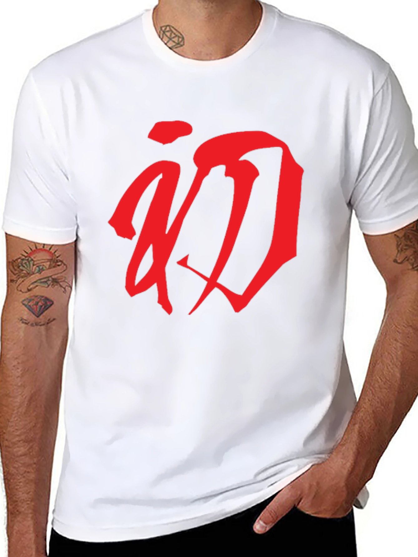 Red Calligraphy Graphic T-Shirt - Black