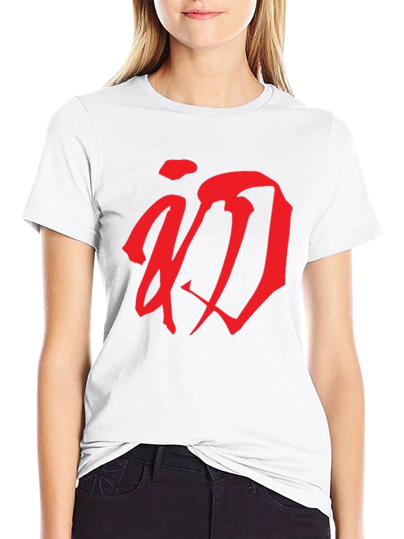 Red Calligraphy Graphic T-Shirt - Black