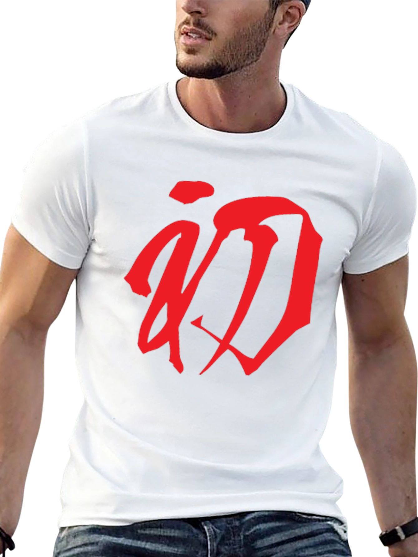 Red Calligraphy Graphic T-Shirt - Black