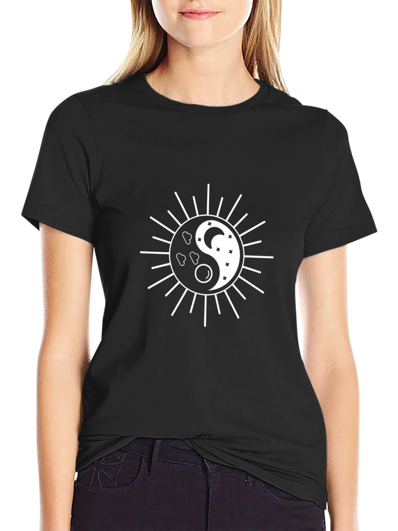 Yin Yang Sun & Moon Graphic Tee - Black