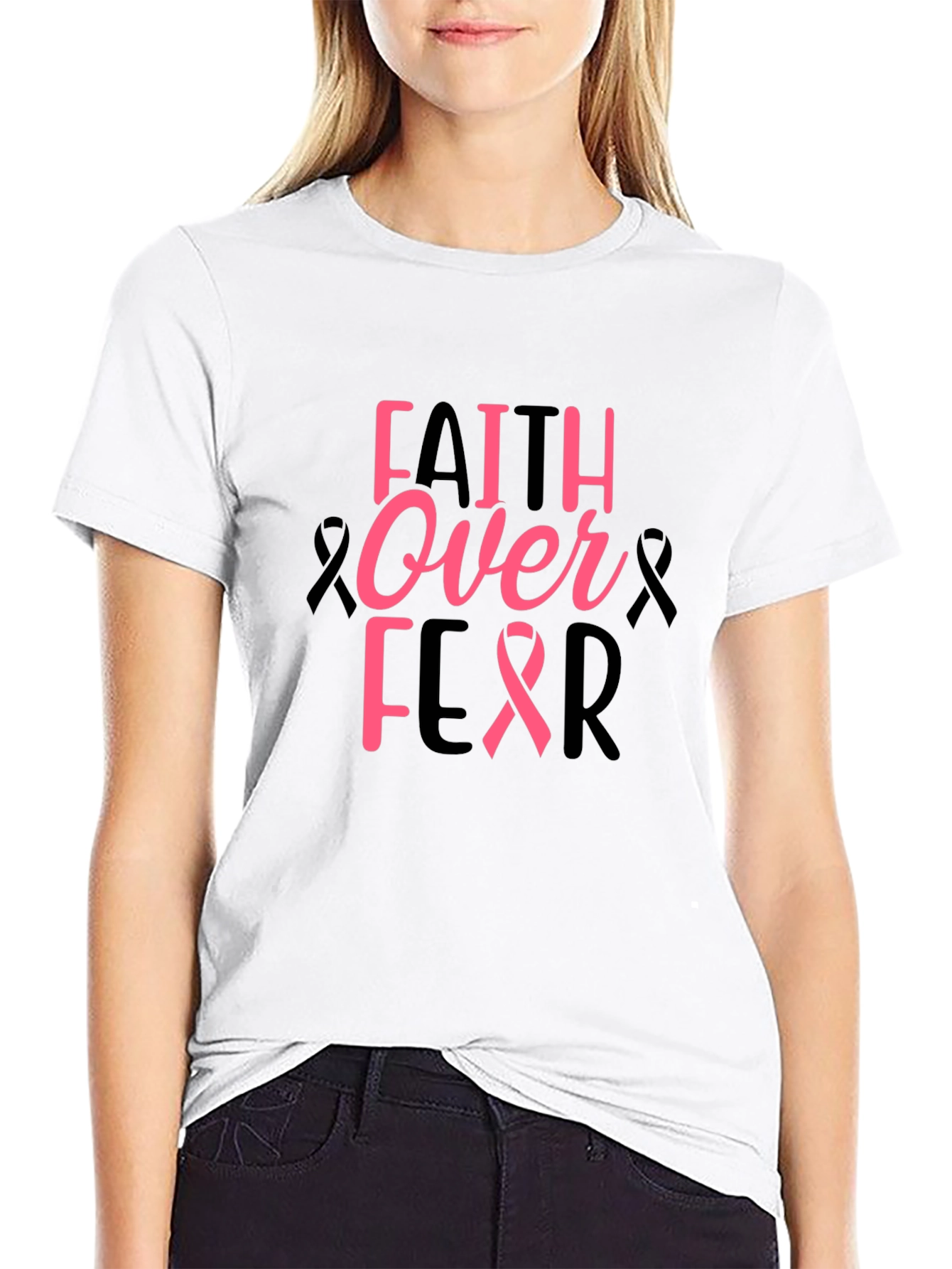 Faith Over Fear Graphic Tee - Breast Cancer Awareness