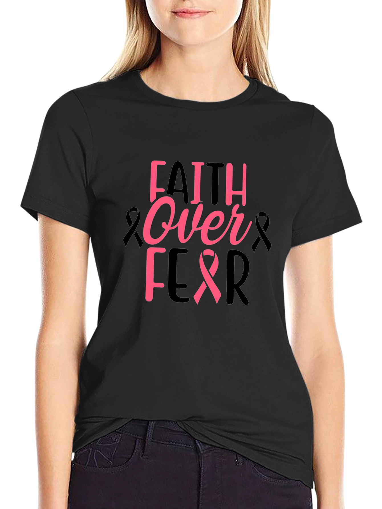 Faith Over Fear Graphic Tee - Breast Cancer Awareness